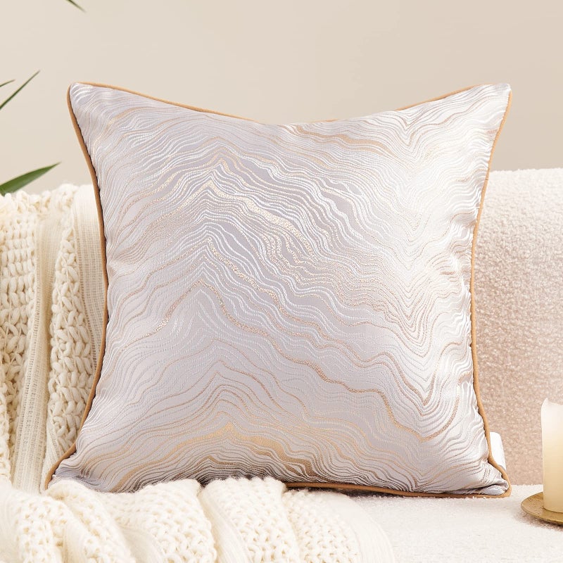 Avigers 20 x 20 Inch Square Silver Gray Gold Abstract Striped Embroidery Cushion Case Luxury Modern Throw Pillow Cover Decorative Pillow for Couch Living Room Bedroom Car - Image 1